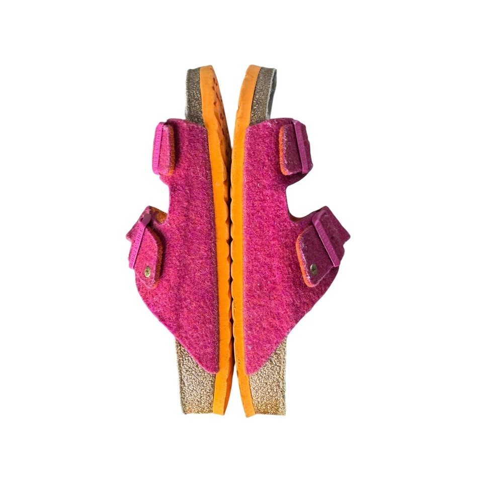 Birkenstock Arizona Shearling Pink Wool Felt Sandals Orange Sole Narrow 40 L9 M7 - Picture 6 of 10